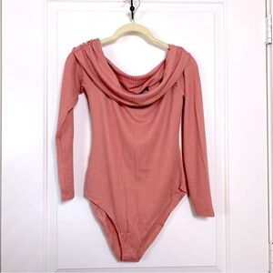 MIXED THREADS Drop Neck Long Sleeve French Cut Women Large Snap Bodysuit EUC